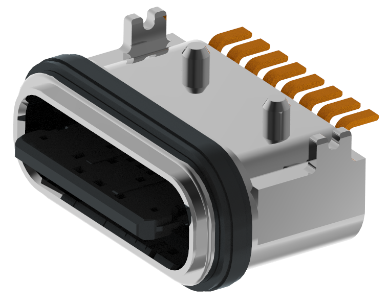 XB-TYPE C 8P-1  IPX7防水TYPE C USB  8P SMD 板上防水母座L=6.65mm(带钢片)(U型锌合金外壳 外露0.95)